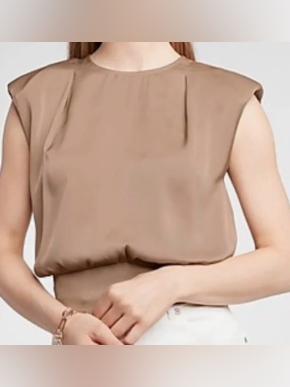 Express Tan Blouson Cap-Sleeve Blouse
